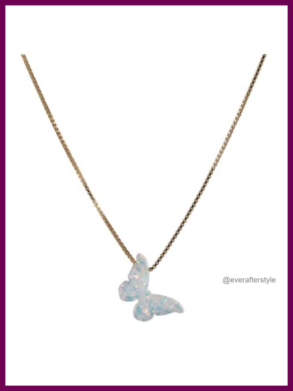 Dainty Butterfly Pendant Necklace with White Opal Gold-Filled Chain